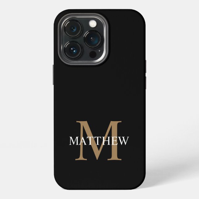 Personalised Name Monogram Black iPhone Case (Back)