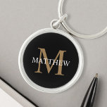 Personalised Name Monogram Black Key Ring<br><div class="desc">Create your own personalised black round keychain with your custom name and monogram.</div>