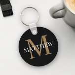 Personalised Name Monogram Black Key Ring<br><div class="desc">Create your own personalised black round keychain with your custom name and monogram.</div>