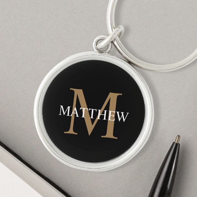Personalised Name Monogram Black Key Ring (Creator Uploaded)