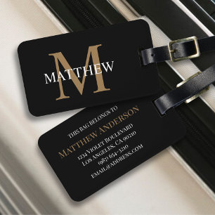 Personalised Name Monogram Black Luggage Tag