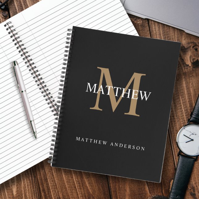 Personalised Name Monogram Black Notebook (Creator Uploaded)