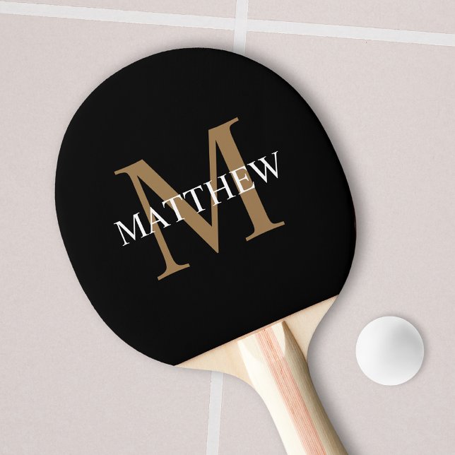 Personalised Name Monogram Black Ping Pong Paddle (Creator Uploaded)