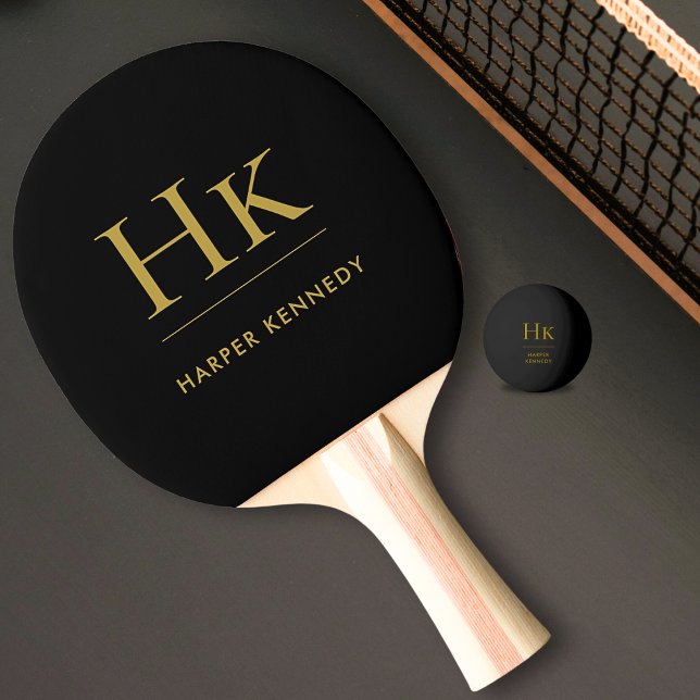 Personalised Name Monogram Black Ping Pong Paddle (Creator Uploaded)