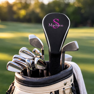 Personalised Name Monogram Black Pink Golf Head Cover