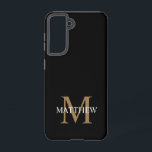 Personalised Name Monogram Black Samsung Galaxy Case<br><div class="desc">Create your own personalised black round phone case with your custom name and monogram.</div>