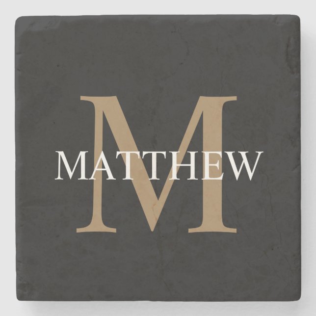 Personalised Name Monogram Black Stone Coaster (Front)