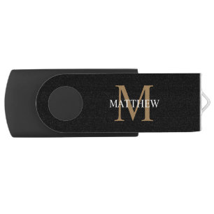 Personalised Name Monogram Black USB Flash Drive