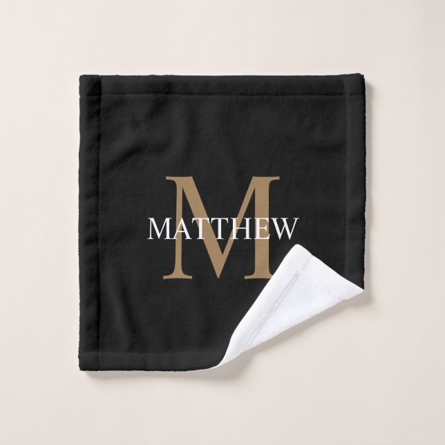 Personalised Name Monogram Black Wash Cloth (Wash Cloth)