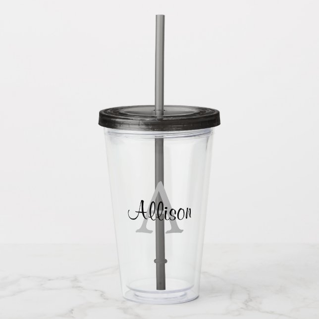 Personalised Name Monogram Black White Acrylic Tumbler (Front)