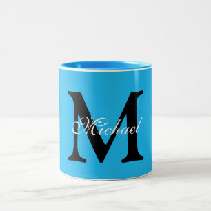 Personalised Name Monogram Blue Background Two-Tone Coffee Mug