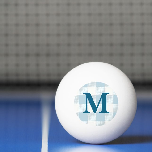 Personalised Name Monogram Blue Gingham Check Ping Pong Ball (Net)