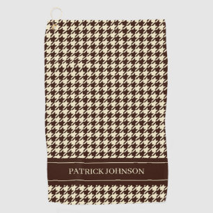 Personalised Name Monogram Brown Houndstooth Golf Towel