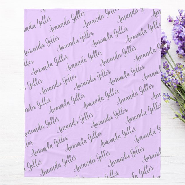 Personalised Name Monogram Calligraphy Lavender  Fleece Blanket (Creator Uploaded)