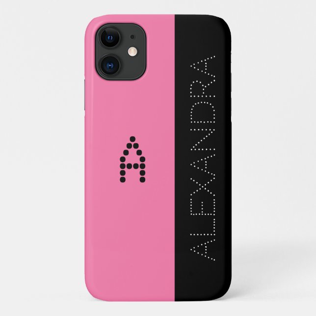 Personalised Name & Monogram Chic Font Pink Black Case-Mate iPhone Case (Back)