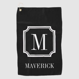 Personalised name monogram classy black golf towel