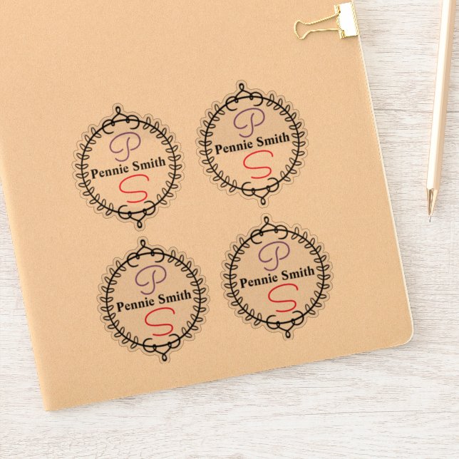 Personalised Name Monogram Clear Vinyl Stickers (Notebook)