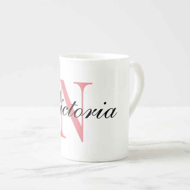 Personalised name monogram custom porcelain bone china mug (Front Right)