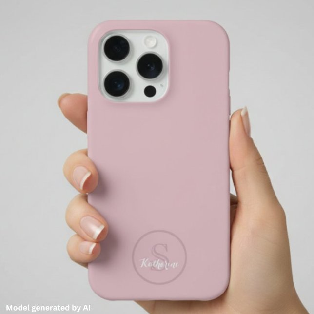 Personalised Name Monogram Dusty Rose iPhone Case (Creator Uploaded)