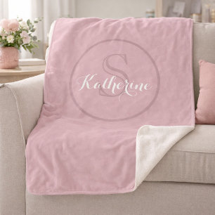 Personalised Name Monogram Dusty Rose Sherpa Blanket