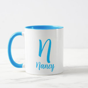 Personalised Name Monogram Elegant Blue Typography Mug