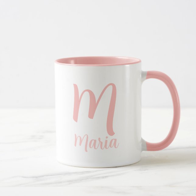 Personalised Name Monogram Elegant Pink Typography Mug (Right)