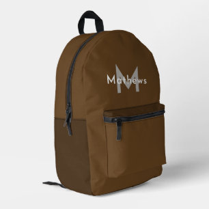 Personalised Name Monogram Elegant Simple Brown Printed Backpack