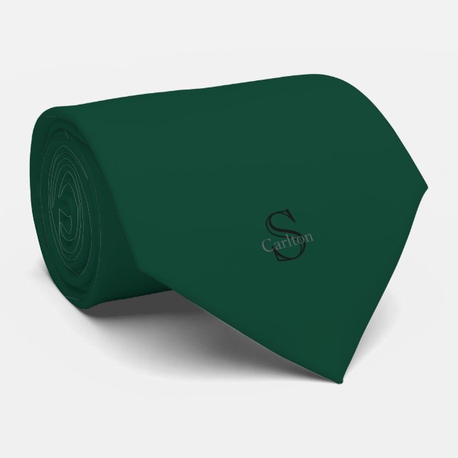 Personalised Name Monogram Emerald Green Black Tie (Rolled)