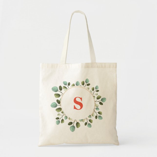 Personalised Name Monogram Flower Design Tote Bag (Front)