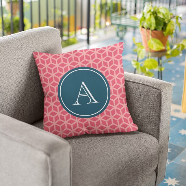 Personalised Name Monogram Geometric Pink Cushion (Creator Uploaded)