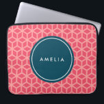 Personalised Name Monogram Geometric Pink Laptop Sleeve<br><div class="desc">Modern geometric pattern in pink with dark teal shade label. Customise this by adding your name; click the "Customise it" button and you can easily replace the placeholder text to add your text.</div>