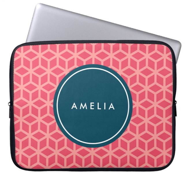 Personalised Name Monogram Geometric Pink Laptop Sleeve (Front)