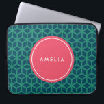 Personalised Name Monogram Geometric Teal Laptop Sleeve<br><div class="desc">Modern geometric pattern in teal with pink label. Customise this by adding your name; click the "Customise it" button and you can easily replace the placeholder text to add your text.</div>