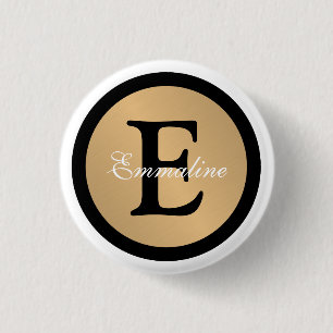 Personalised Name Monogram Gold Metallic Button