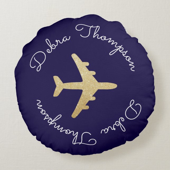 personalised name monogram - golden plane round cushion (Back)