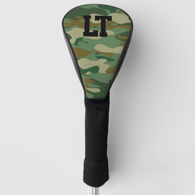 Personalised name monogram green army camo golf head cover (Front)
