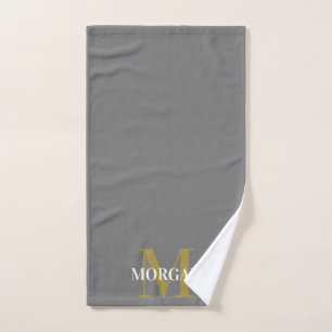 Personalised Name Monogram Grey Hand Towel