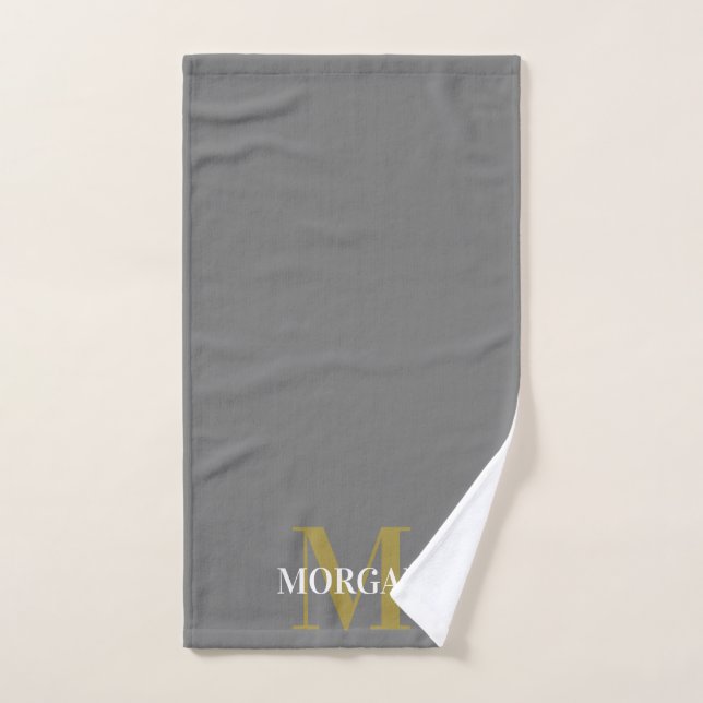 Personalised Name Monogram Grey  Hand Towel (Hand Towel)