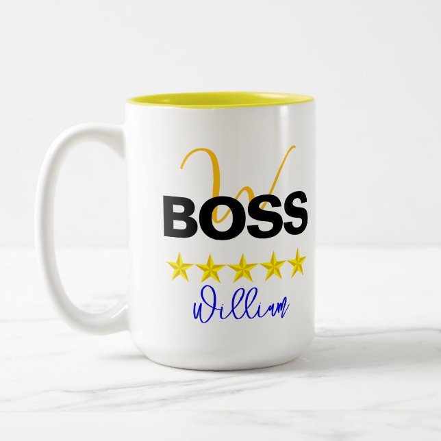Personalised Name & Monogram Initial | Custom Boss Two-Tone Coffee Mug (Left)