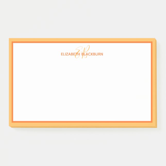 Personalised Name Monogram Initials Orange Post-it Notes (Front)