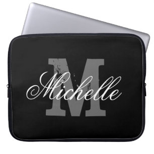 Personalised name monogram laptop sleeve   Black