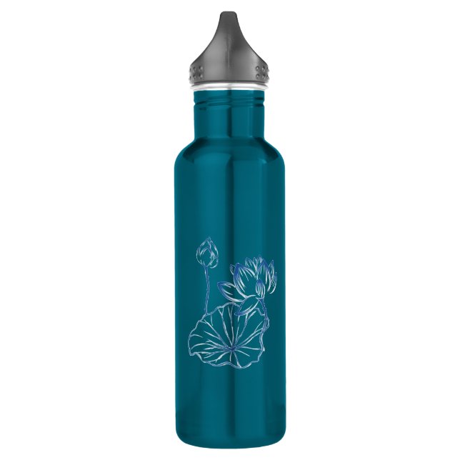 Personalised Name Monogram Lotus Teal Green 710 Ml Water Bottle (Left)