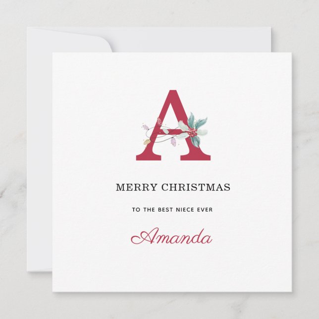 Personalised name monogram merry christmas for her holiday card (Front)