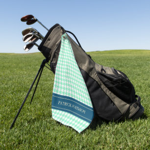 Personalised Name Monogram Mint Houndstooth   Golf Towel