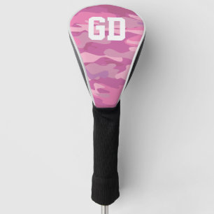 Personalised name monogram pink army camo golf head cover