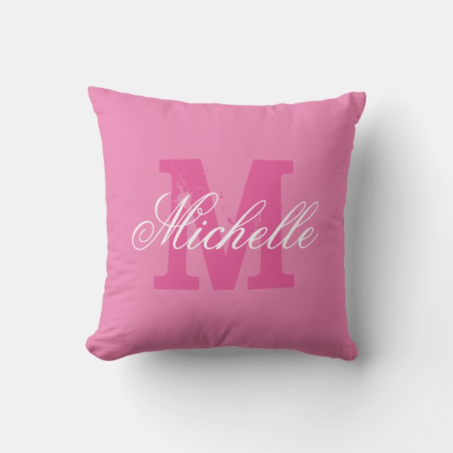 Personalised name monogram pink throw pillow (Front)
