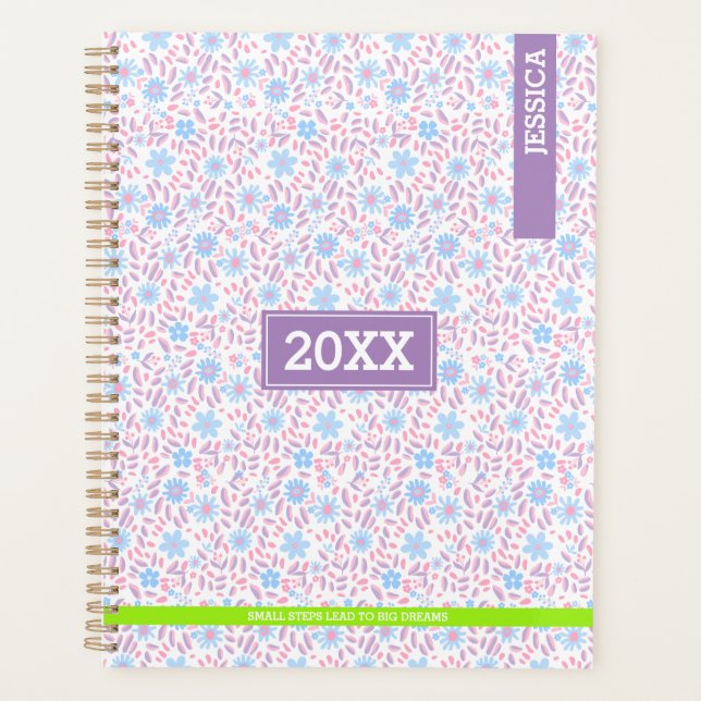 Personalised Name & Monogram Purple Floral Planner (Front)