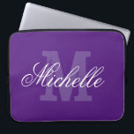Personalised name monogram purple laptop sleeve<br><div class="desc">Personalised name monogram purple laptop sleeve. Elegant typography design with monogrammed initial letter. Custom 15 inch cover.</div>