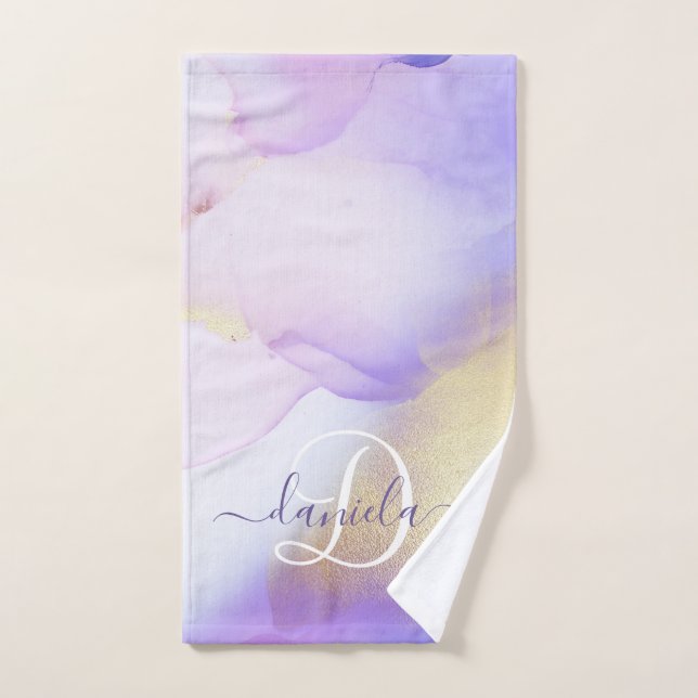Personalised Name Monogram Purple Watercolor Luxe Hand Towel (Hand Towel)
