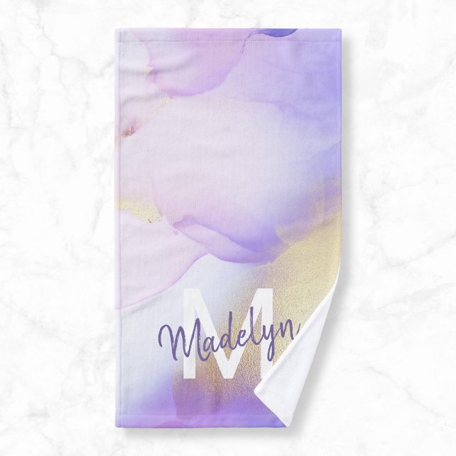 Personalised Name Monogram Purple Watercolor Luxe Hand Towel (Creator Uploaded)